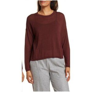 Eileen Fisher Tencel Knit Boxy Size Large Long Sleeve Crewneck Top NWT Light Wei